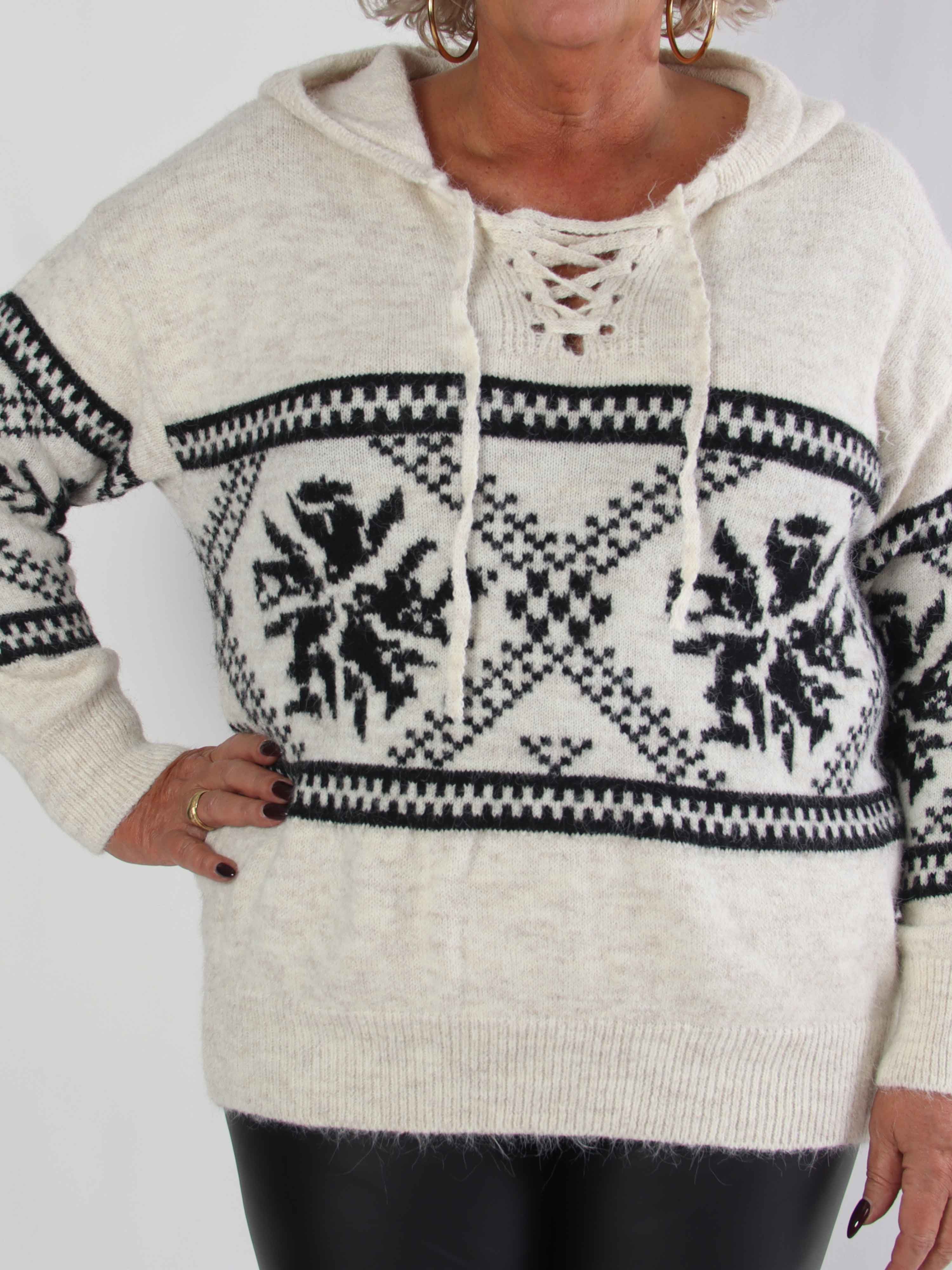 Veni - Hyggelig plus size uldstrik med snøre i udskæringen